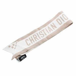 ディオール Dior ミッツァ スカーフ ロゴ ドット柄 絹 シルク 白 ホワイト ベージュ /HO ☆AA★ ■GY19 レディース