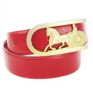 セリーヌ CELINE ベルト レザー 馬車金具 ロゴバックル ゴールドカラー 金色 80 赤 レッド /CK19 ■GY19 レディース