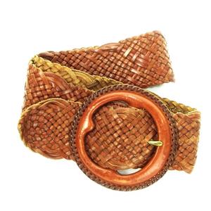 ラルフローレン RALPH LAUREN ベルト 太ベルト レザー 革 メッシュ S 茶 ブラウン /MN2 ■GY18 レディース