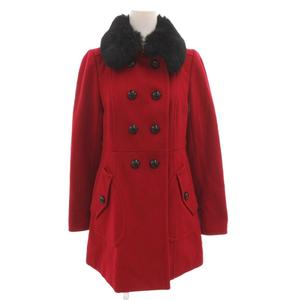 バーバリーブルーレーベル BURBERRY BLUE LABEL Pコート ピーコート ラビットファー ダブル 裏地チェック ミドル ハーフ丈 36 XS 赤 レッド /AE ■GY47 レディース
