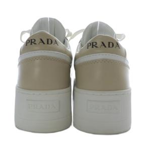 プラダ PRADA ダウンタウン ボールド レザー スニーカー ローカット プラットフォーム 三角ロゴプレート 37 ホワイト ベージュ 1E792M /YO12 レディース
