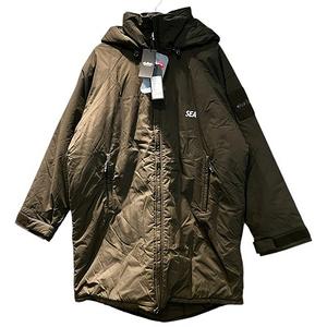 未使用品 ワイルドシングス WILDTHINGS タグ付き 未使用 ×WIND AND SEA 中綿ジャケット コート ひざ丈 ダブルジップ フード  L カーキ WT22525SN-WAS メンズ