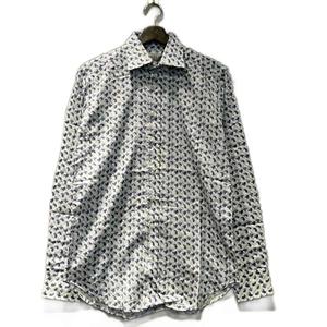 エトロ ETRO ドレスシャツ ペイズリー柄 長袖 38 白 ホワイト 紺 