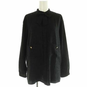 シャネル CHANEL 23AW レオパードブラウス シャツ 長袖 前開き ココマーク ココボタン ヒョウ柄 シルク 34 黒 ブラック /NR ■OS レディース