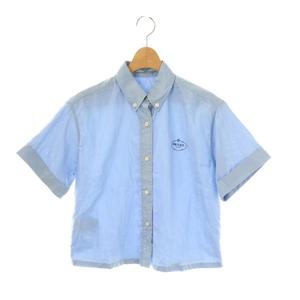 プラダ PRADA 23年 P459GR ロゴ刺繍 BD ハーフスリーブシャツ ボタンダウン 38 ブルー /HK ■OS ■SH レディース