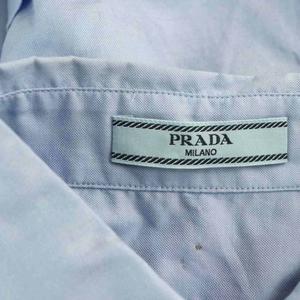 プラダ PRADA 23年 P459GR ロゴ刺繍 BD ハーフスリーブシャツ ボタンダウン 38 ブルー /HK ■OS ■SH レディース