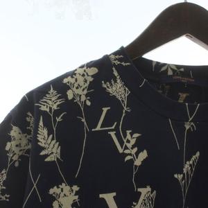 ルイヴィトン LOUIS VUITTON LV リーフディスチャージ Tシャツ カットソー 半袖 クルーネック ロゴ 総柄 M 紺 ネイビー ベージュ RM202M UYM HJY04W /XZ ■GY18 メンズ