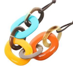 エルメス HERMES カランバ Karamba ネックレス ペンダント ブッファローホーン ラッカーウッド 青 ブルー 黄 イエロー オレンジ /YT ■OH レディース
