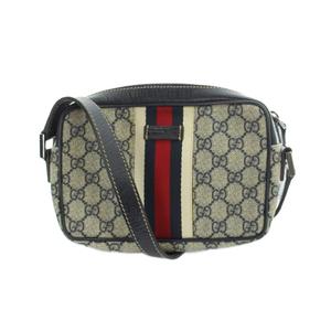 グッチ GUCCI 162910 002122 シェリーライン ショルダーバッグ GG柄 PVC レザー グレー 紺 ネイビー ■GY12 /MQ ■OH レディース