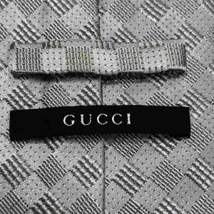 グッチ GUCCI ネクタイ シルク チェック柄 シルバーカラー ■GY99 メンズ