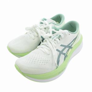 アシックス asics 美品 24AW MAGIC SPEED 4 ランニングシューズ スニーカー 24.5cm 白 緑 ホワイト グリーン系 1012B676 /HO□ 0401 レディース