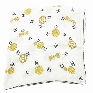 シャネル CHANEL スカーフ チーフ ココマーク ジュエリー柄 総柄 ロゴ 白 ホワイト /GV ☆AA★ レディース
