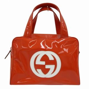 GUCCI エナメル パテントレザー ハンドバッグ インターロッキング GG