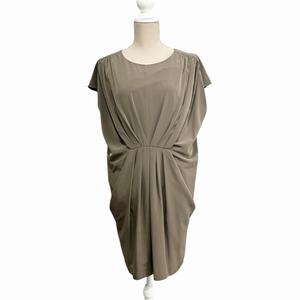 グリーンレーベルリラクシング ユナイテッドアローズ green label relaxing 美品 ワンピース プリーツ ひざ丈 ノースリーブ カーキ 約M レディース