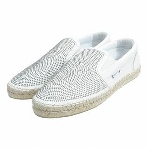 未使用品 ジミーチュウ JIMMY CHOO エスパドリーユ ローファー スリッポン スタッズ 切替 レザー 43 約28cm 白 ホワイト 0604 メンズ