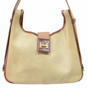 エルメス HERMES ヴィンテージ サコ ショルダーバッグ トワルアッシュ 切替 レザー キャンバス Hロゴ金具 ○J刻印 ベージュ ブラウン 系 ☆AA★ 0803 レディース