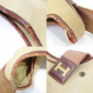 エルメス HERMES ヴィンテージ サコ ショルダーバッグ トワルアッシュ 切替 レザー キャンバス Hロゴ金具 ○J刻印 ベージュ ブラウン 系 ☆AA★ 0803 レディース