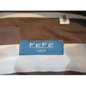 未使用品 FEFE 綿シャツ 長袖ブラウンストライプ メンズ