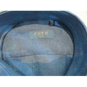 未使用品 FEFE 麻シャツ 長袖ブルー メンズ