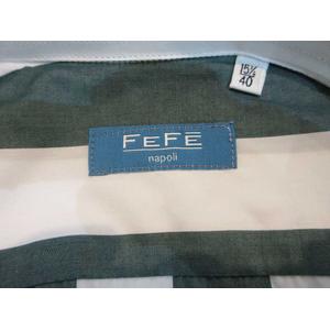 未使用品 FEFE 綿シャツ 長袖グリーンストライプ メンズ